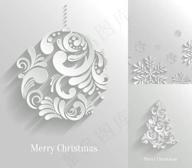 3款白色剪纸圣诞元素矢量素材ai矢量模版下载
