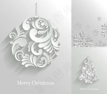 3款白色剪纸圣诞元素矢量素材