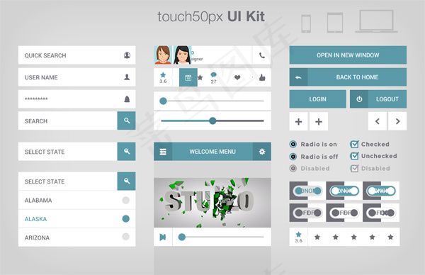 touch50pxUIpsd素材psd模版下载
