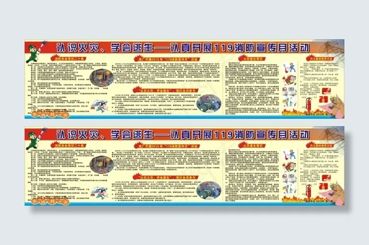 企业消防展板(4400X1100)cdr矢量模版下载
