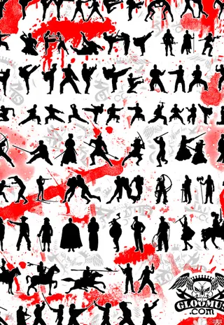 武术动作人物剪影矢量图