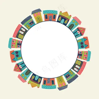 卡通环形房屋背景矢量素材