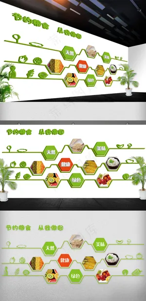 2018年绿色食堂文化墙立体展板免...