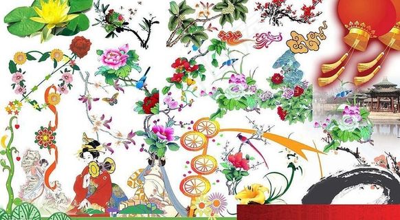 国画 荷花 嫦娥 灯笼 ...