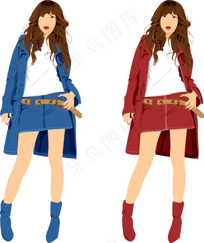 短裙风衣少女ai矢量模版下载