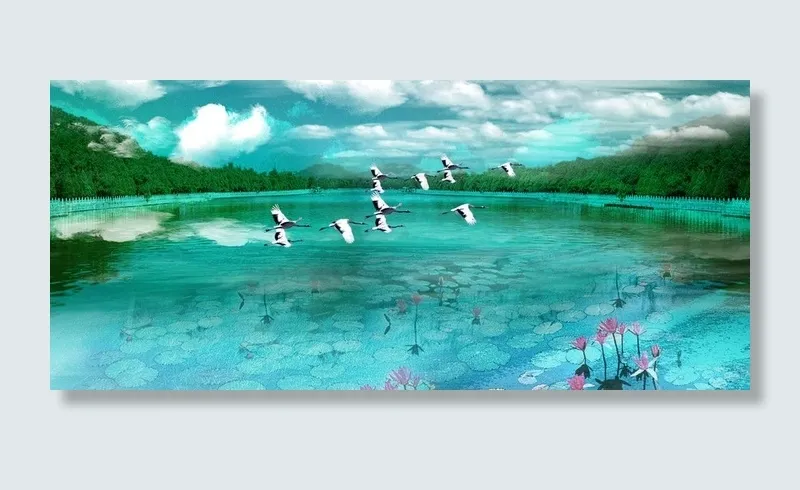 水墨 远山 海鸟图片psd模版下载