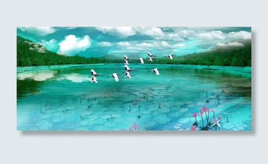 水墨 远山 海鸟图片