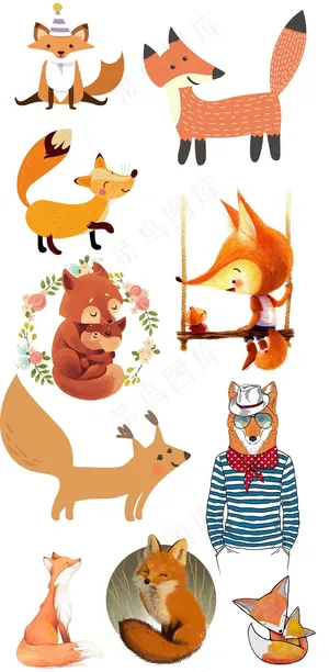 多款手绘狐狸免扣PNG素材