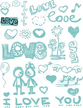 涂鸦风格情人节元素矢量素材