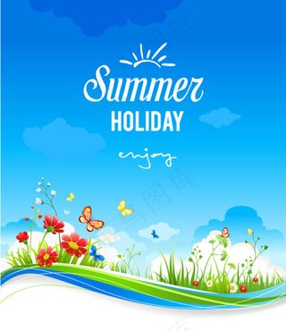 夏日自然风景矢量素材