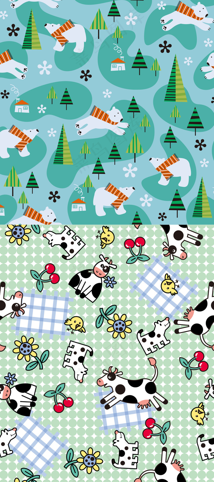 2017北欧可爱平面北极熊森林图案...