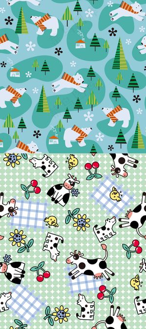 2017北欧可爱平面北极熊森林图案...