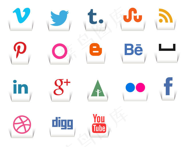 剪纸风格社交图标素材