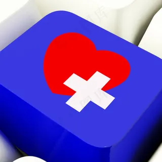 心脏和横在蓝色显示紧急援助的电脑钥... 心脏和横在蓝色显示紧急援助的电脑钥...