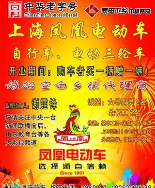 上海凤凰电动车宣传单图片