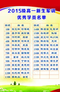 高一新生军训优秀学员名单图片
