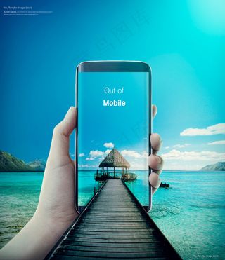 创意手势手机城市未来合成海报psd源文件素材