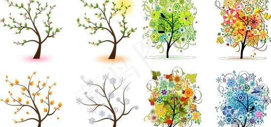 四种季节树木矢量图 AIai矢量模版下载