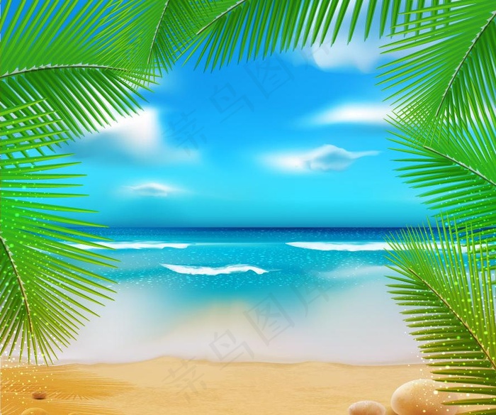 夏日沙滩风景矢量图片