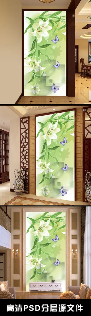 百合花梦幻花朵3D立体玄关过道背景... 百合花梦幻花朵3D立体玄关过道背景...