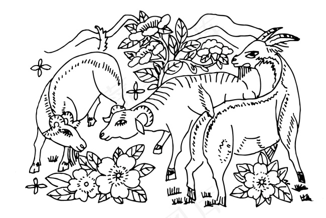 白描山羊矢量素材