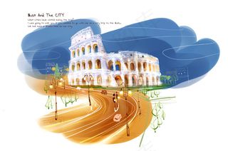 罗马斗兽场夜色彩绘PSD素材