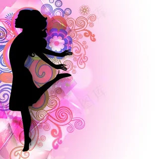 三八妇女节贺卡或海报用花装饰粉红色...