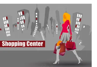 卡通购物女孩剪影矢量素材01