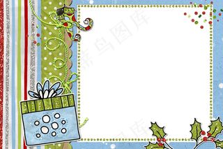 卡通绿叶花纹拼贴相框PSD分