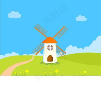 蓝天 草地 风车图片