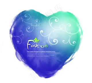 蓝色心形墨迹与花纹图案等PSD分层...