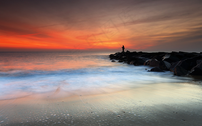 夕阳 海岸图片