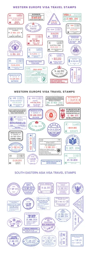 东南亚签证旅游邮票矢量素材