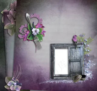 花朵窗户叉子相框图片