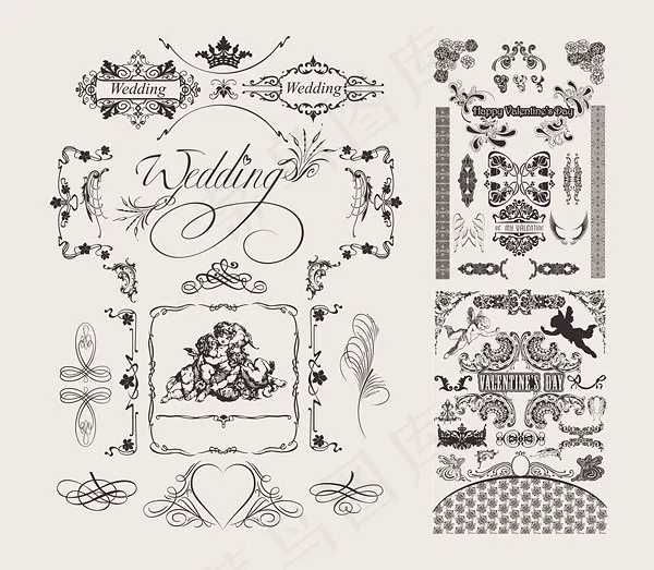 结婚花纹花边矢量素材eps,ai矢量模版下载