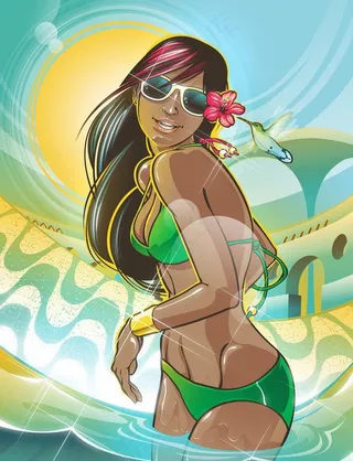 巴西海滩阳光美女矢量图图片