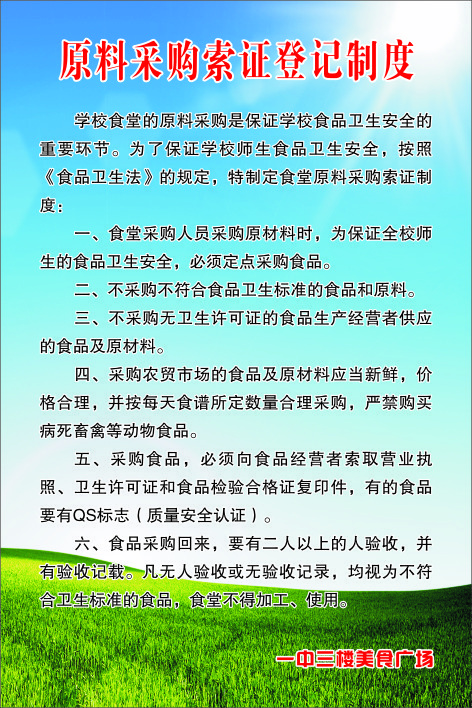 原料采购索证登记制度cdr矢量模版下载