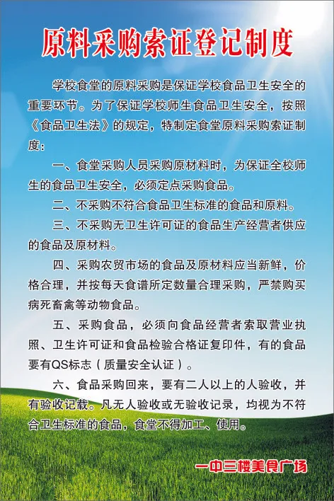 原料采购索证登记制度cdr矢量模版下载