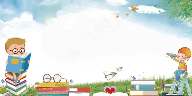 春季开学季手绘教育招生展板背景