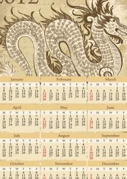2012日历年的龙矢量ai矢量模版下载