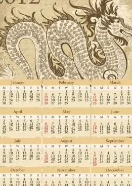 2012日历年的龙矢量ai矢量模版下载