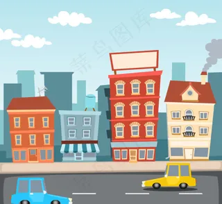 卡通街边建筑插画