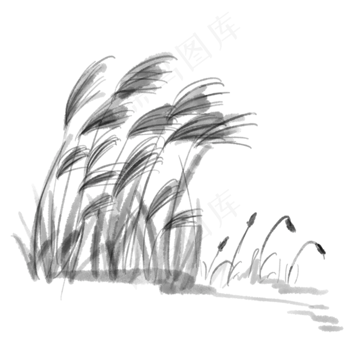水墨中国风仙鹤芦苇元素,免抠元素