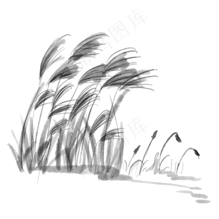 水墨中国风仙鹤芦苇元素,免抠元素(3000*3000px 300 dpi )psd模版下载