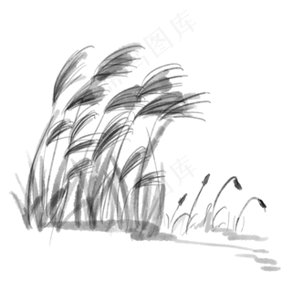 水墨中国风仙鹤芦苇元素,免抠元素