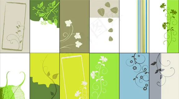 树叶花纹装饰书签卡片设计矢量素材