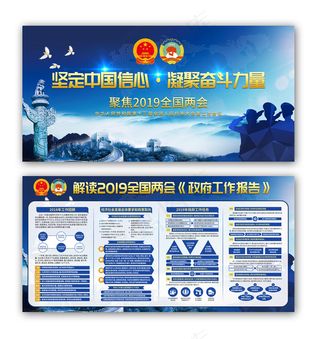 全国两会坚定中国信心凝聚奋斗力量蓝色党建党课展板