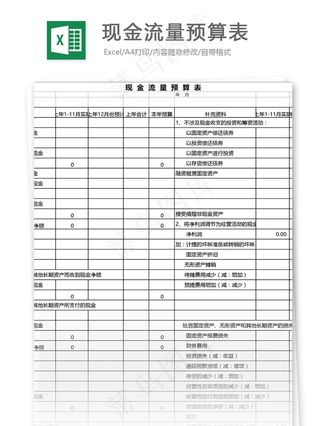现金流量预算表格