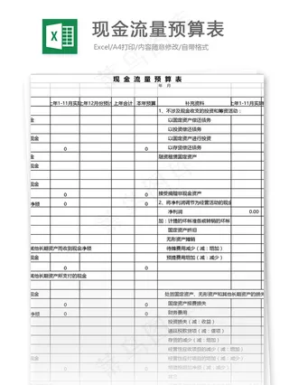 现金流量预算表格