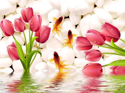 鹅卵石郁金香电视背景墙